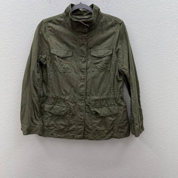 Talbots Green Cotton Linen Lyocell Utility Military Button Jacket Womens Medium - Picture 1 of 7